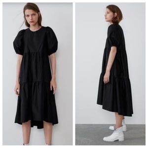 Zara Black Puff Sleeve Dress Size Small